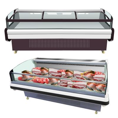 China Single-temperature Supermarket Fresh Meat Refrigerator Glass Door Showcase Display Refrigerating Horizontal Freezer For Butcher for sale