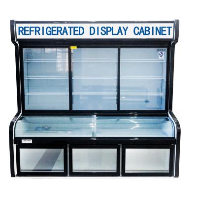 China Double-temperature three temperature restaurant glass door vegetable and fruit fridge display refrigerator for sale