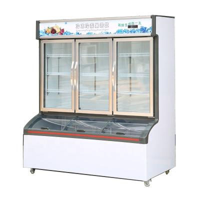 China Double-temperature beverage display cabinet for supermarkets or grocery stores upright freezer ice cream display cabinet refrigerator for sale