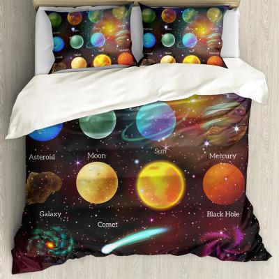 China Anti-Static Seamless Planets With Letter Gradient Pattern Sheets Duverts Colorful Line Bedding Sets Duvet Cover Comforter Bedding Set for sale