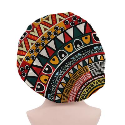 China African Tribal Pattern Hair Hat African Tribal Sleep Hats Green/Red Hood Love Plus Size Adjustable Designer Caps Satin Bonnets for sale