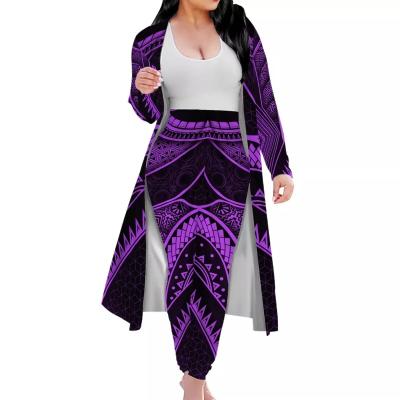 China Plus Size Women's Long Cardigans 2 Sets Custom Made Plus Size Polynesia Coat Kimono Pants Traditional Samoa Tribe for sale