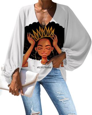 China Anti-pilling 2021 african girls blouse women girls printed fashion tops v-neckline long sleeves loose pattern ladies clothes custom made for sale