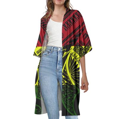 China 2021ladies kimono 4XL Polynesian Tribal Printing Loose Kimono Anti Shrink Cardigan Casual Plus Size Women Sweater Jacket Summer Coat Long for sale