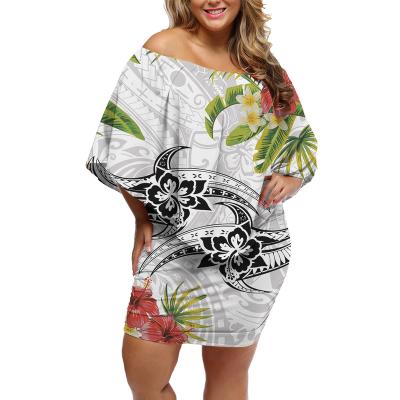 China 2021 wholesale QUICK DRY off the shoulder Polynesian plus size women's clothing casual T-shirt shorts suit plus size women tracksuit for sale