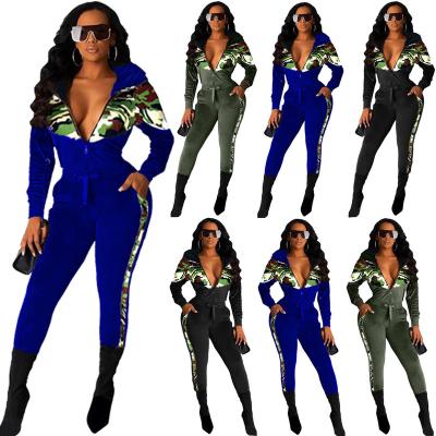 China European and American women's fashion leisure plush anti-pilling stitching camou flag military hunting suit for sale