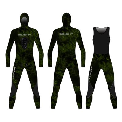 China Cr Anti-UV Custom Neoprene Camouflage Seaskin Open Cell 2 Piece Spearfishing Wetsuit for sale