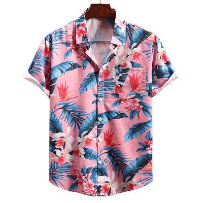 China Amazon 2021 New QUICK DRY Floral Pattern Rose Half Sleeve Shirt Loose Plus Size Shirt Top Men's Short Sleeve Shirt for sale