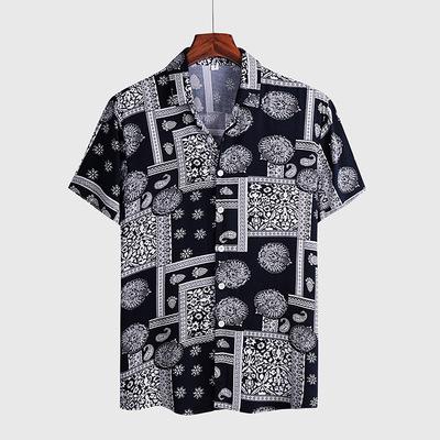 China AliExpress 2021 New Style Ethnic Pattern QUICK DRY Printed New Loose Casual Tops Shirts Tops Men's Short Sleeve Shirt for sale