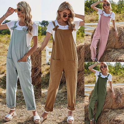 China 2021 Overall Casual Wear Overalls High Waist New Pocket Summer eBay Wholesale Breathable Bowknot Workers for sale