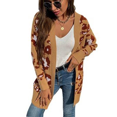 China Wholesale eBay Women 2021 Autumn New Long Twist Sweater Anti-wrinkle button leopard cardigan sweaters cardigan for sale