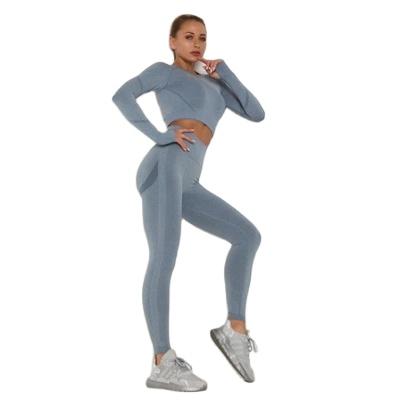 China OEM Breathable Yoga Set Seamless Wholesale Women High Waist Sports Wear Long Sleeve Fitness Yoga Sets for sale