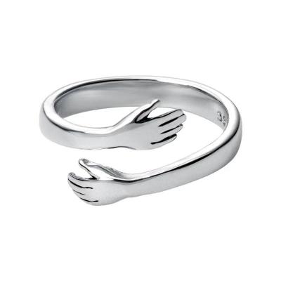 China New Creative Romantic Nickel Free RJ3739 Hands Opening Adjustable Sliver Hugging Couples Love Hug Ring Sterling Silver Give Me A Rings 925 for sale