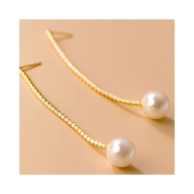 China M00774 Retro Minimalist S925 Sterling Silver 14K Nickel Free Lead Gold Plated Pearl Earrings Bead Long Drop Earring Women Accessories Earrings for sale