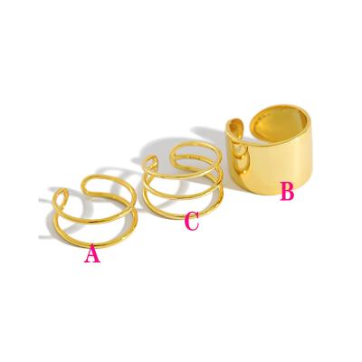 China Real 18K Gold Plating 18K Gold Pure Silver Plated Pure Silver American European American Luxury Nickel Free Jewelry YDR925-927 Electroplating Wide Open Ring for sale