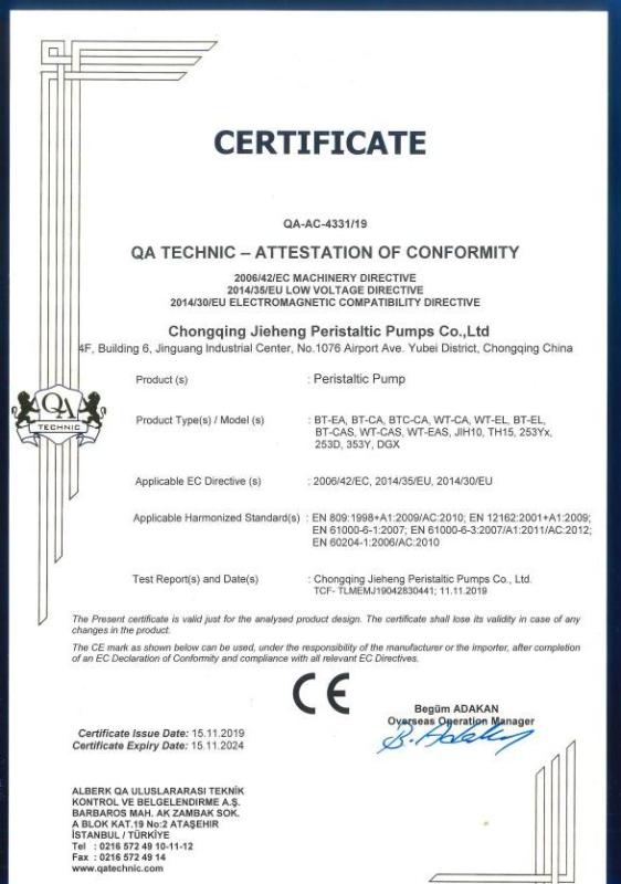 CE - Chongqing Jieheng Peristaltic Pumps Co., Ltd.