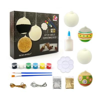 China Eco-Friendly Paint Your Own DIY Round Hanging Ceramic Christmas Ball Ornament Painting Kit For Kids Toys for sale