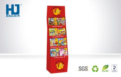 China Promotional Red Ladder Shape Cardboard Magazine Display With 4 Tiers For Child Book for sale