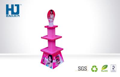 China Eco-Friendly Unique Pink Perfect Exhibition Cosmetics Cardboard Display Stands For Shopping Mall Advertising for sale