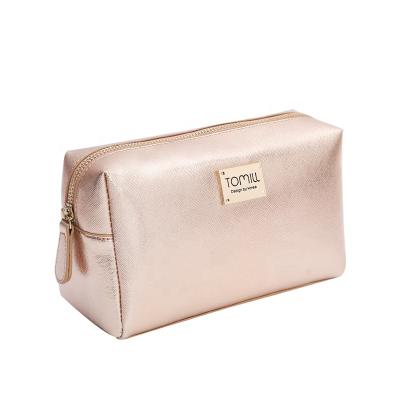 China High Capacity Waterproof Custom Makeup PU Leather Rose Gold Cosmetic Bag for sale