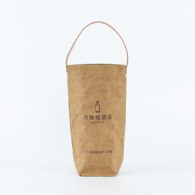 China Custom Made Eco-friendly PU Logo Wine Bag Wine Kraft Paper Wine Bottle Gift Bag Washable Bag for sale