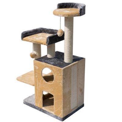 China Hot Sale Wholesale Viable Plush Cat Tree House Wooden Sisal Scratching Posts Modern Luxury Durable With Rope for sale