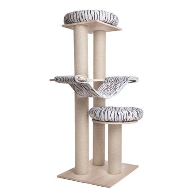 China Sustainable Luxury Wood Cat Tree Scratcher Tower OEM Condo Scratching Post for sale