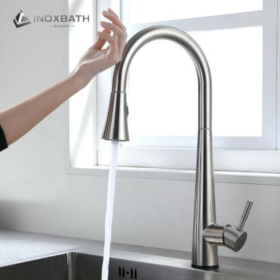 China Sense Faucets Stainless Steel Up&down Hot&cold Mixer 2 Outlet Type Long Spout Touch Sensor Kitchen Swivel Faucet for sale