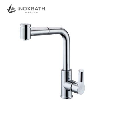 China Modern Modern Flexible Pull Out 360 Degree Rotation 304 Stainless Steel Single Handle Pull Down Sprayer Kitchen Faucet for sale