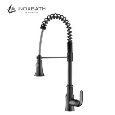 China Modern Single Lever Handle Public Pull Down Sprayer Spring Single Handle Brass Chrome Deck Mounted Tall Kitchen Faucet for sale