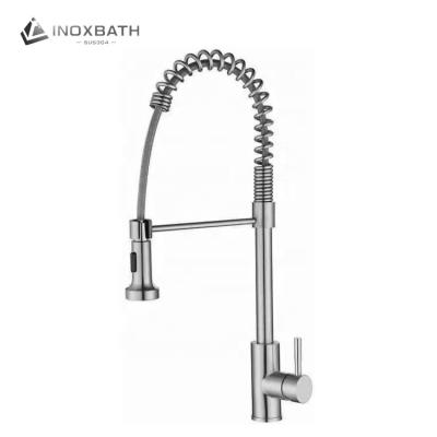 China New Modern Deck Mounted Single Handle Polished Nickel Brushed Spring Double Spout Pull Down Mixer Tap for sale