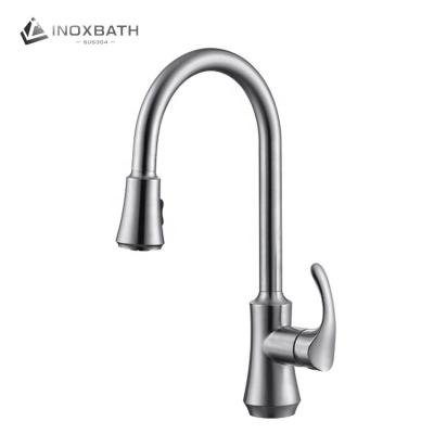 China Wholesale Modern Flexible Brass Mount Deck Mount Sink Kitchen Rotating Kitchen Faucet Long In Stainless for sale