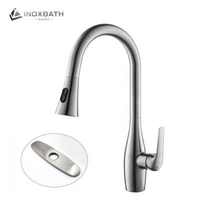 China Modern High Quality Deck Mounted 304 Stainless Steel Sink Mixer Pull Down Sprayer Kitchen Faucet for sale