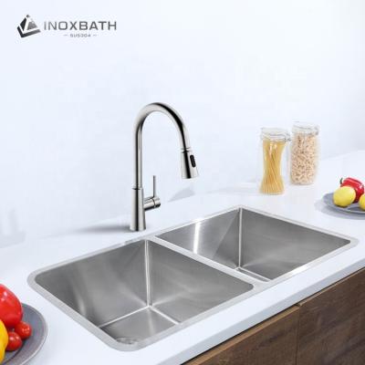 China Without Faucet Double Large Kitchenware Rectangle Stainless Steel Bowl Kitchen Handmade Topmount Sink for sale