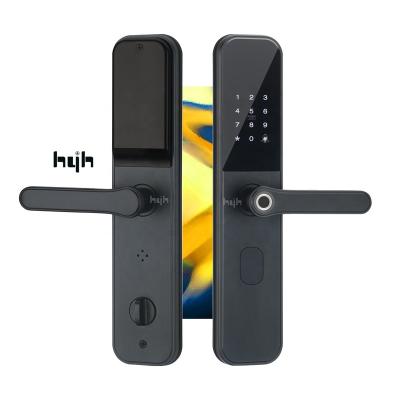 China Aluminum Alloy Guangdong-hyh Hardware Double Lock Smart Home Security Door Lock Handle Fingerprint High Security Door Lock Set for sale