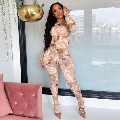 China Breathable Printed Two Piece Set Seamless O-Neck Women Long Sleeve Loungewear for sale