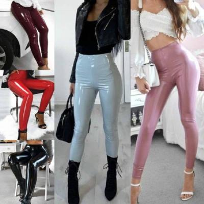 China Anti-Wrinkle Faux Leather Pants PU Solid Color Streetwear Skinny Gaiters for sale