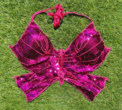 China Y2K Breathable Sequin Butterfly Bralette Top Fuchsia Pink Girl's Top Top for sale