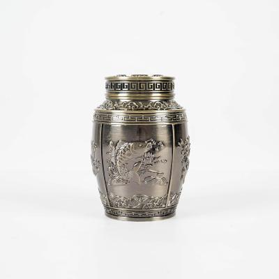 China Food Chinese style fish pattern metal zinc alloy tea box tea container canister for tea storage for sale