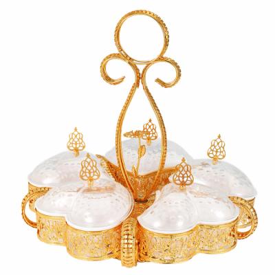 China 2022 Large Acrylic Wedding Living Room Metal Arabic Home Decorative Dried Fruit Holder Sugar Pot Bowl Set Candy Boxes With Lid Cover for sale