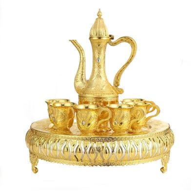 China Vintage Hip Minimalist Saudi Arabian Indian Arabic Flask Tray Set Tea Coffee Cup Drinking Set For Home Wedding Decoration for sale