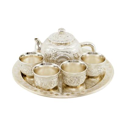 China Viable High Grade Tea Table Gilt Silver Teapot Set Dragon And Phoenix Silver Plated Wine Teapot Set for sale