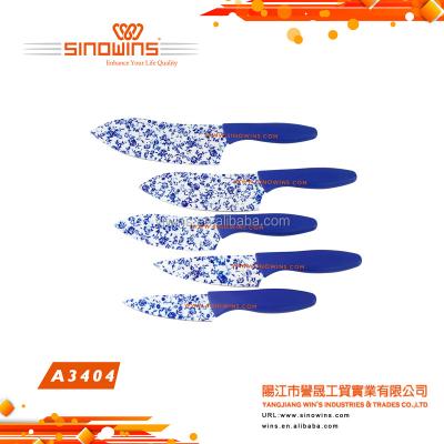 China Viable High Quality Blue Flower Painted Kitchen Knife Set for sale