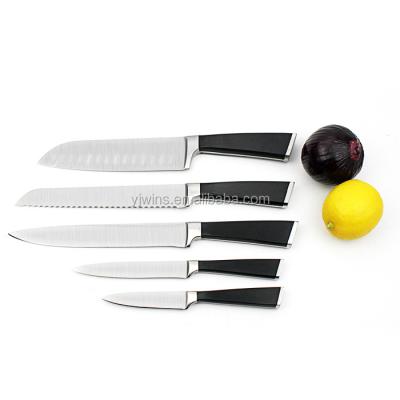 China Sustainable Stylish Whole Sale Multi Purpose Satin 5 Pcs Kitchen Knife Set With Black ABS Handle for sale