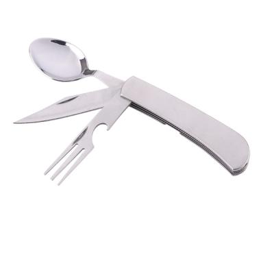 China Sustainable Hot Sale 4-In-1 Camping Utensil Stainless Steel Camping Cutlery for sale