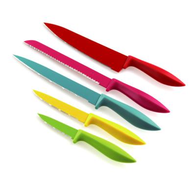 China Viable Best Price Colorful 5pcs Stainless Steel Kitchen Knife Set With Coating Blade for sale