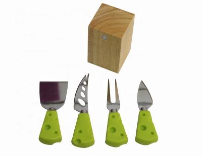 China 4 PCS Mini Cheese Knife Set PP Stocked Handle With Magnetic Wooden Holder for sale