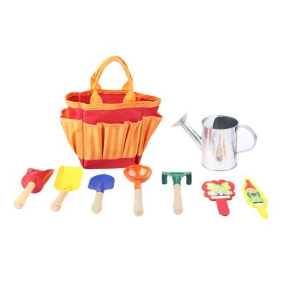 China Cute Orange Color GA10129 Children Garden Round Shovel Shovel Rake Watering Can Set Tools Bag for sale