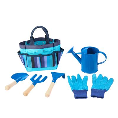 China GA10131 Cute Blue Luxury Stainless Steel Garden Shovel Fork Rake Watering Can Tool Kit Gardening Tools With Bag for sale