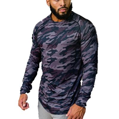 China New Winter Breathable Custom Men's Gym Fitness Long Sleeve T Shirts For Sports Men's Finger Hole Camouflage Gym Fitness T Shirt for sale